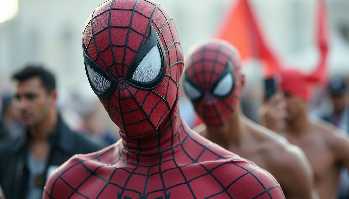 Main art studio: People wearing spiderman mask but not wearing clothes show all the body
