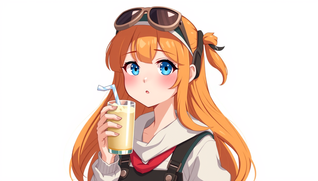 Characters idea: original character design, detailed outfit and accessories, expressive personality, person, girl, blue eyes, long soft orange hair, likes adventures,