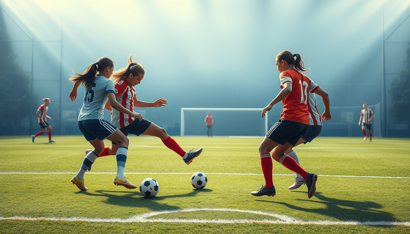 Main art studio: crie uma imagem em plano americano e no Ângulo Holandes de um campo de futebol com varias pessoas comemorando co um gol
