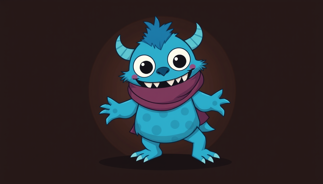 Characters idea: an original character defined by silhouette, role, outfit, palette, and expression, deliberate composition, I want a blue monster that is cute with st