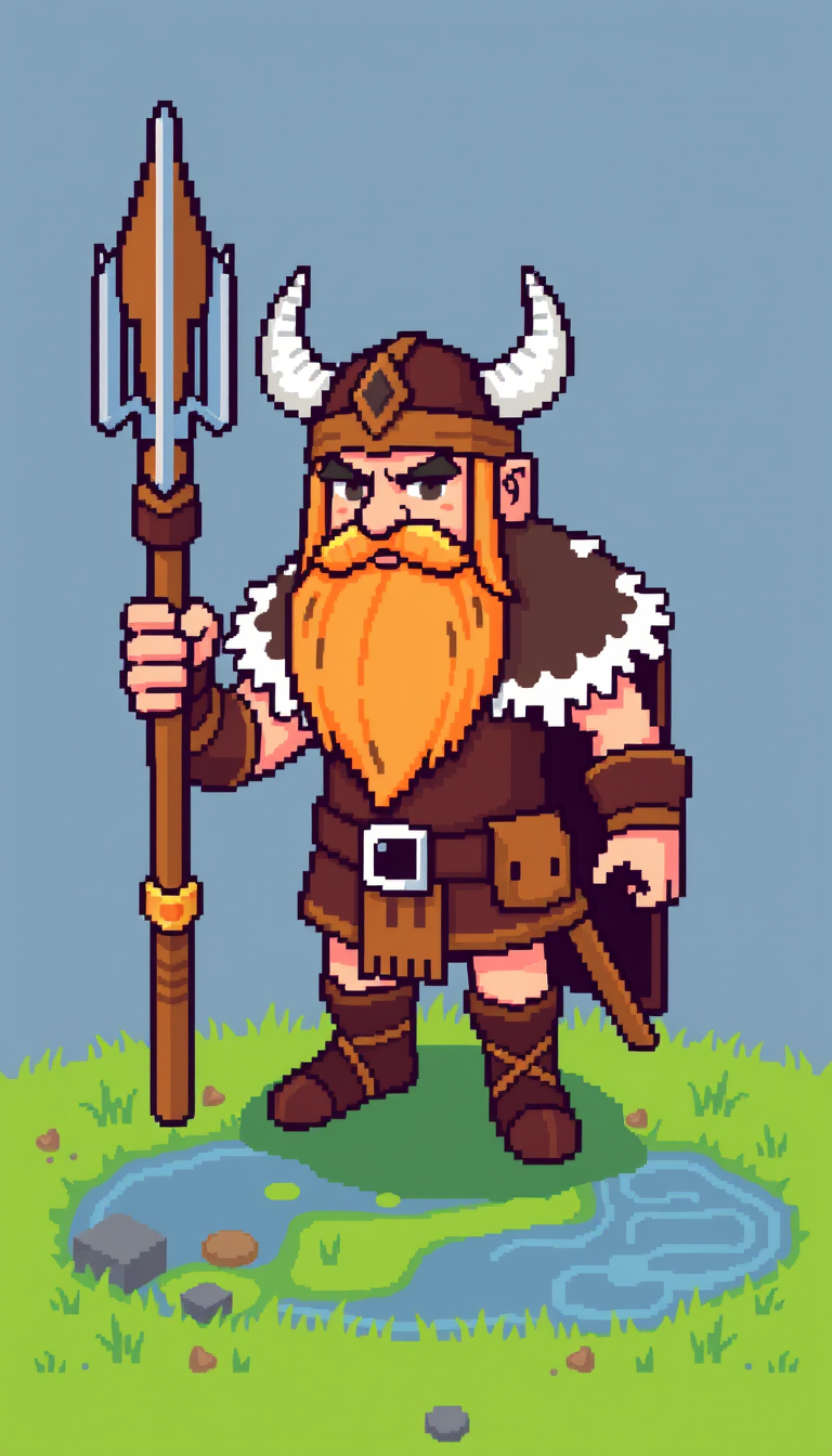 Sprite idea created from the prompt: pixel art game sprite, clean pixel grid, retro 16-bit palette, Fille viking, fond transparent , game-ready sprite sheet
