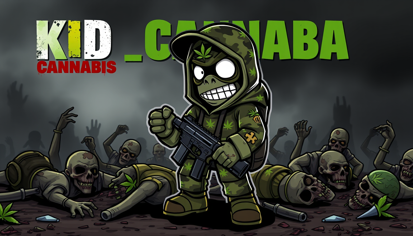 Main art studio: Please create mascot to be used as display pic on twitch. I want it to incorporate my user name which is Kid_Cannabis. I play dayz so want it to incor