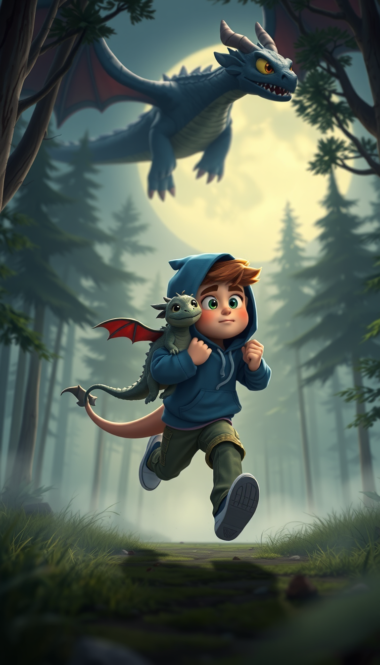 Characters idea: an original character defined by silhouette, role, outfit, palette, and expression, deliberate composition, 3D cartoon animation. The boy in a blue ho