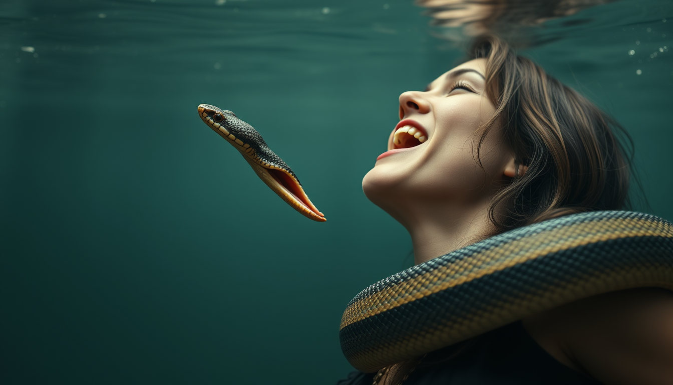 Main art studio: A snake swallows a woman.