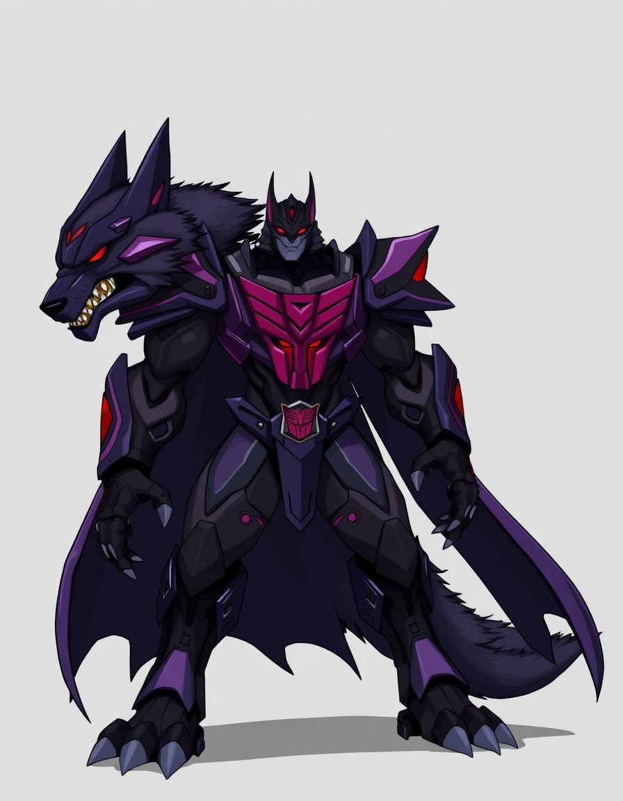 Main art studio: Anthropomorphic furry version of Tarn from Transformers: a tall, imposing wolf-like or reptilian character with sleek dark purple and black armor plat