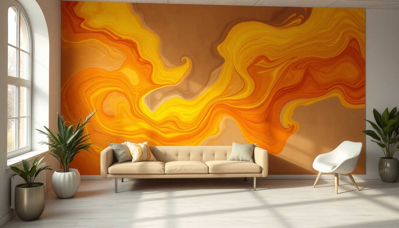 Main art studio: Orange/Yellow flow paint colours only no room just art