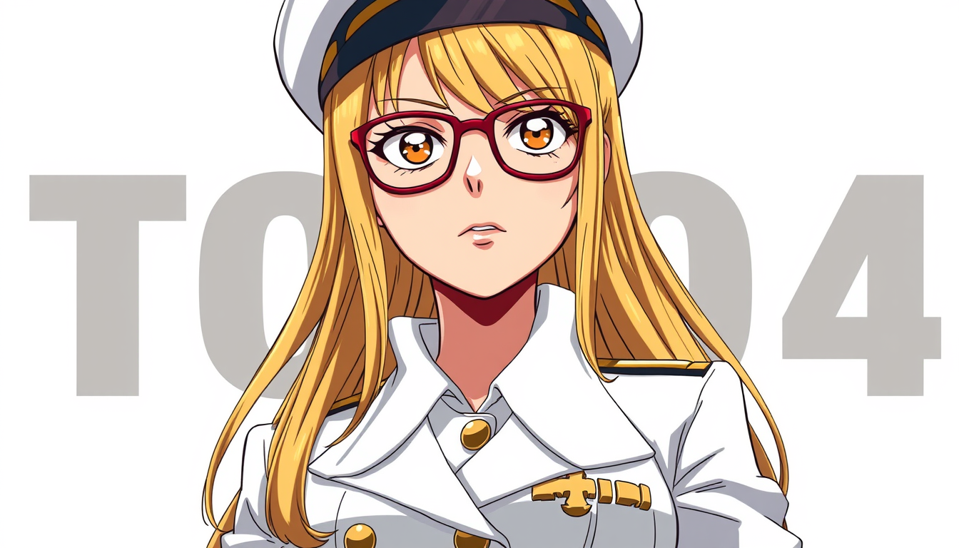 Main art studio: Kujaku from ONE PIECE, exact recognizable character design, adult female Marine officer, long blonde hair, distinctive red-framed glasses, confident c
