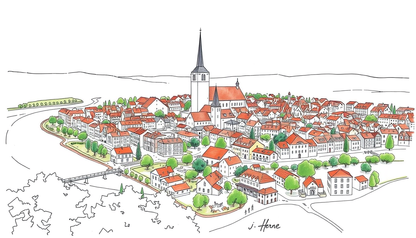 Main art studio: Skizze, die die Stadt Herne illustriert