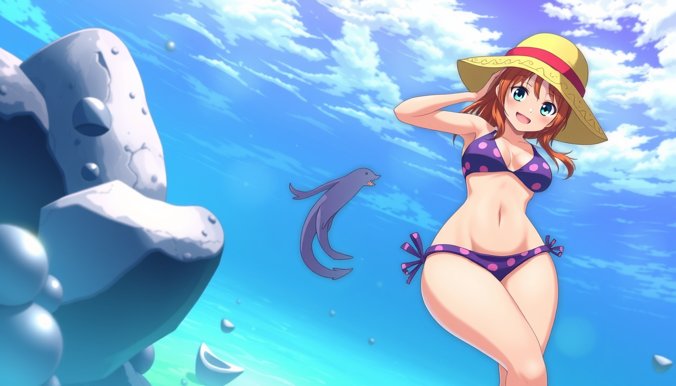 Anime idea: anime style, vibrant colors, expressive eyes, Nami one piece bikini , detailed anime illustration