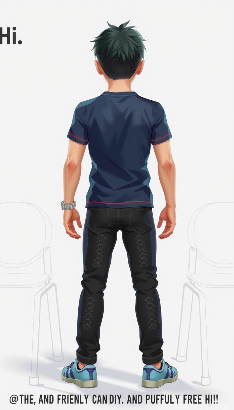 Main art studio: He is sitting in a classroom. He looks toward the camera and gives a small friendly smile. He says, "Hi."