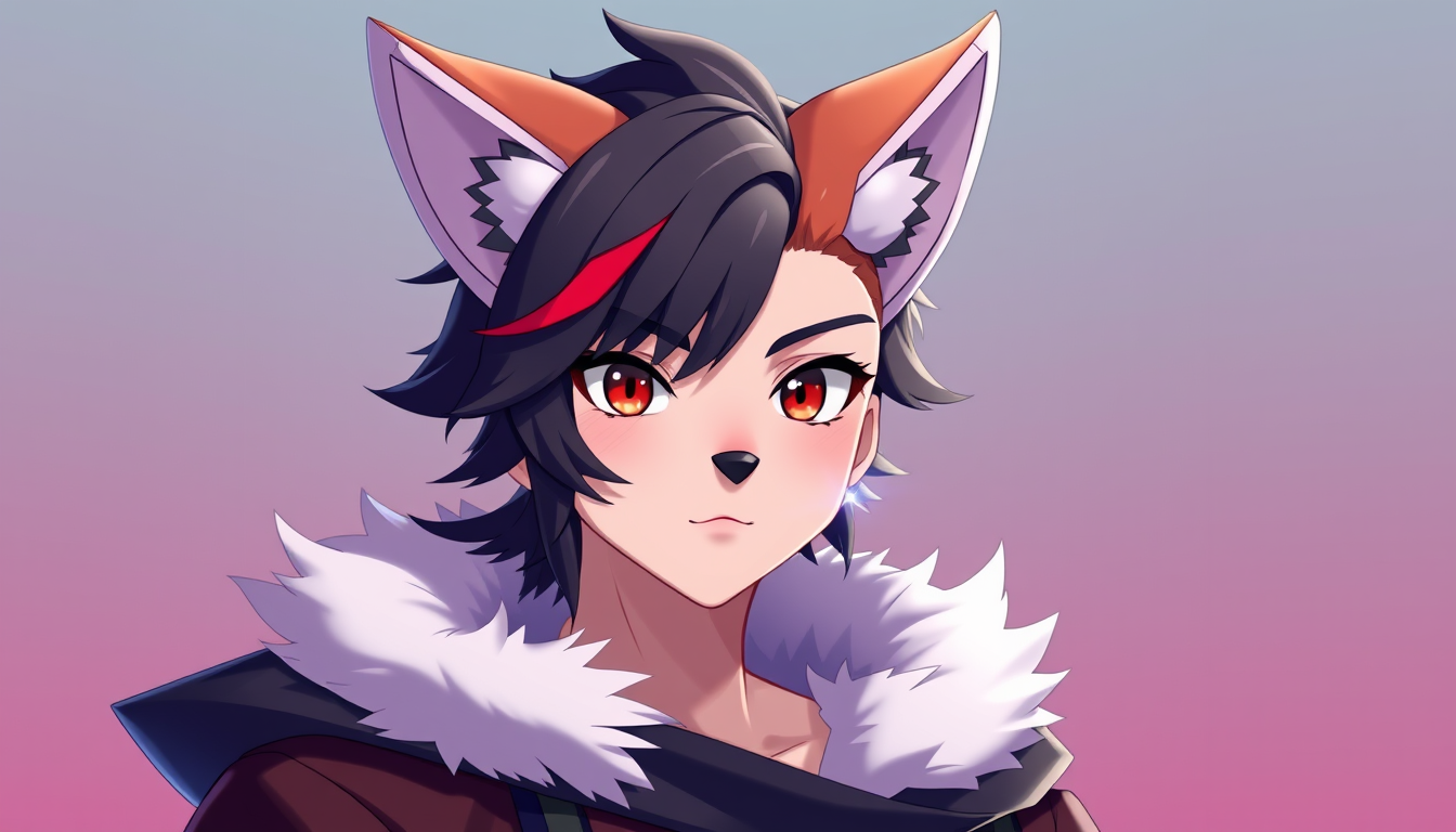 VTuber Avatar idea created from the prompt: vtuber avatar, anime style bust, expressive eyes, streaming overlay ready, que sea 3d con orejas de zorro como un kitsune hombre con ropa os