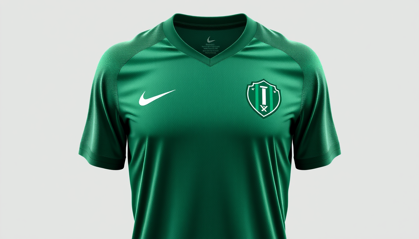 Main art studio: Erstelle ein Trikot in grünen Farbtönen links auf der Brust ein Logo mit TKV rechts ein Nikelogo und zentral ein coolly zeicheb