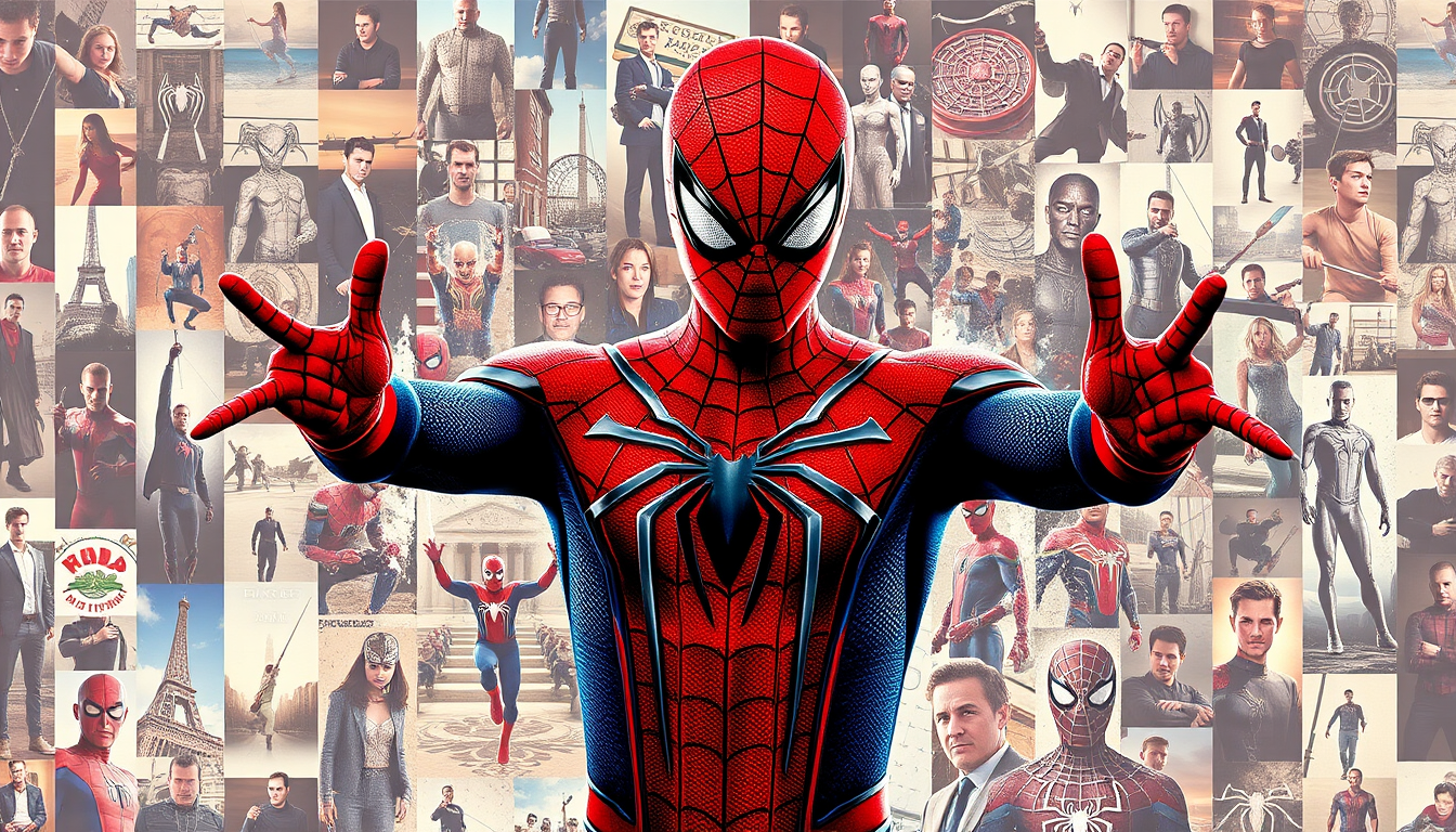 Main art studio: bro , can you please create a Pinterest-style wallpaper for my laptop's home screen of spider man ??? see , it should be like this : 1. in the backgro