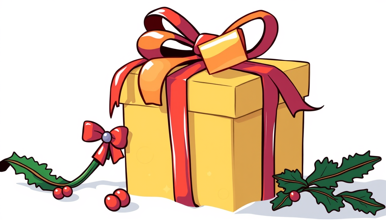 Main art studio: gift in colour cartoon white background