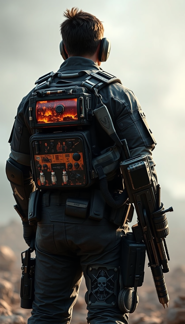 Main art studio: give me a male operator called breach with a massive drill on his back armoed with sige vibes