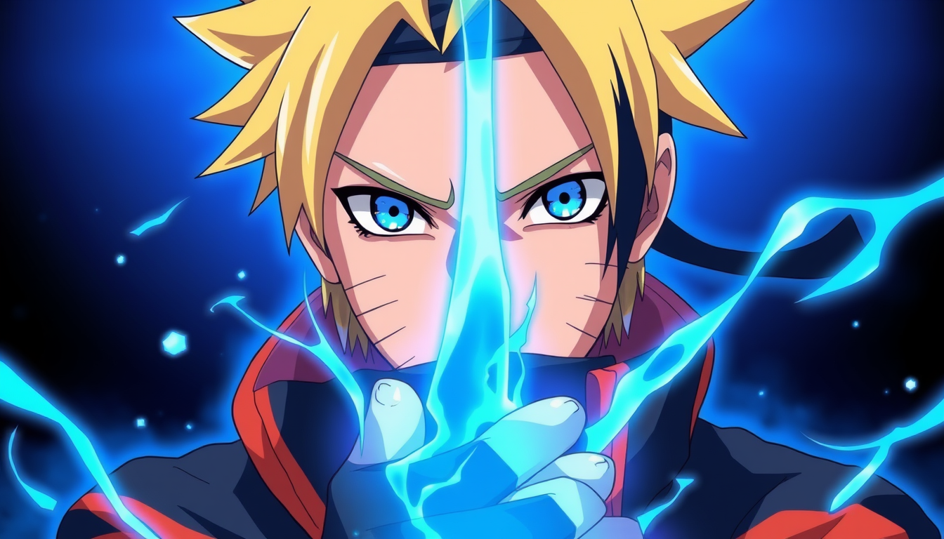 Anime idea: anime style, vibrant colors, expressive eyes, Un perso drole et quand il s enerve il change direct avec le dourore de naruto et les cheiveux d ichigo
