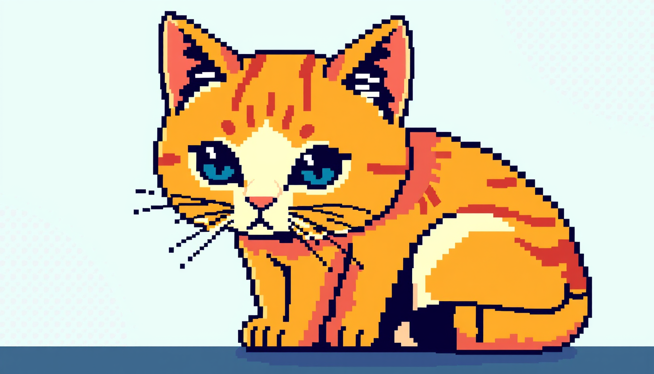 AI Pixel Art idea created from the prompt: pixel art, 32x32 sprite scale, limited palette, retro 16-bit game art, pixel art, 8x8 Bits Bild einer Katze , crisp pixel perfect, indie-gam