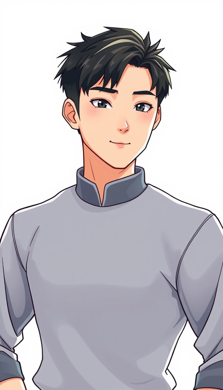 Main art studio: anime style, webtoon style, 21-year-old Chinese male college student, short black hair, athletic build from Sanda martial arts, friendly honest face,