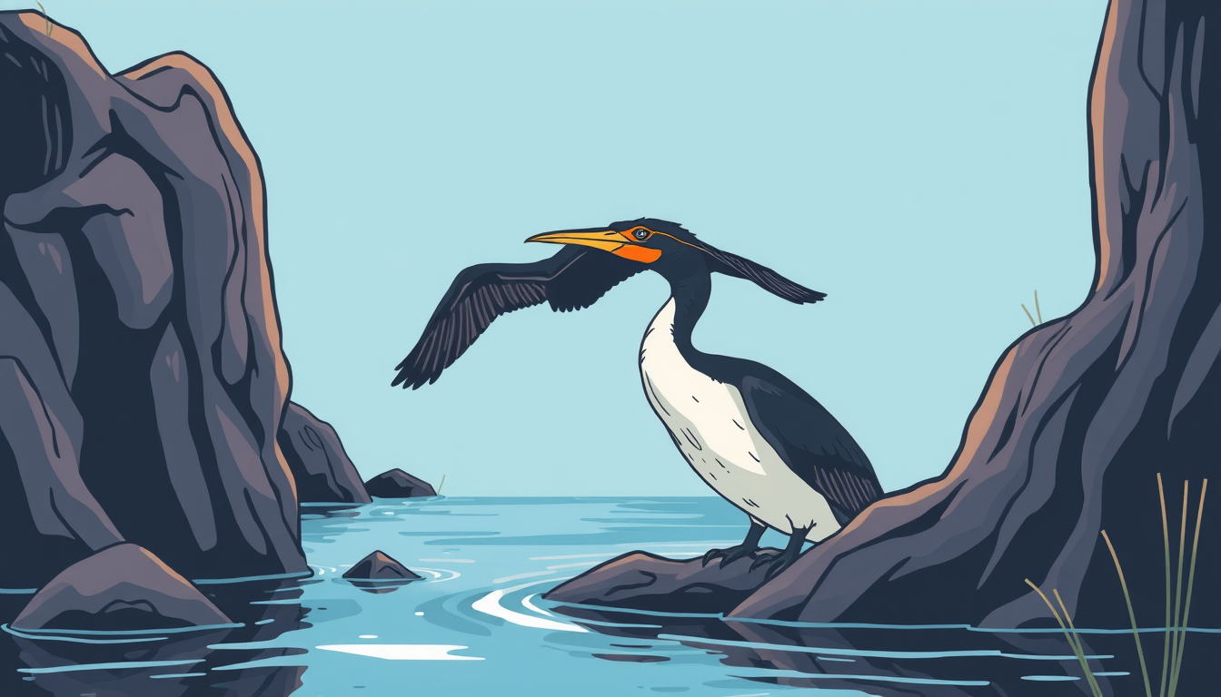 AI Art prompt example created from the prompt: Create an illustration of a cormorant for me in a contemporary illustration style