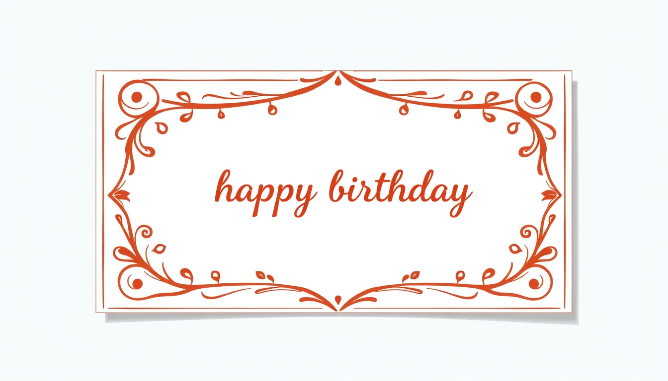 Cards idea: greeting card design, folded card artwork, clean composition, decorative frame, open message space, Katseye say happy birthday , printable card illust