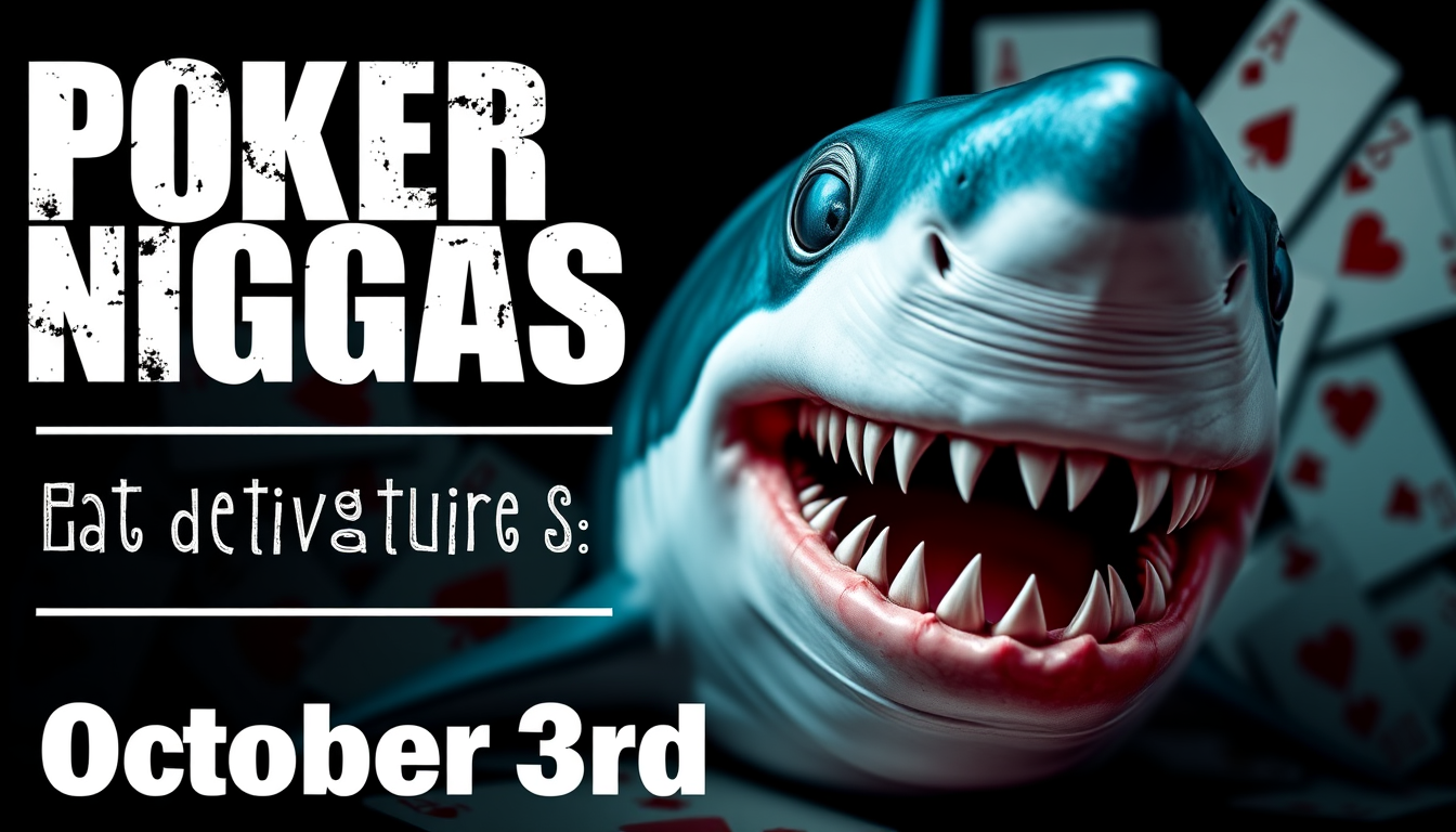 Main art studio: Create an image for a promotional event called “Poker Niggas”; the date will be October 3rd. In the image, create a image with a shark with broken cro