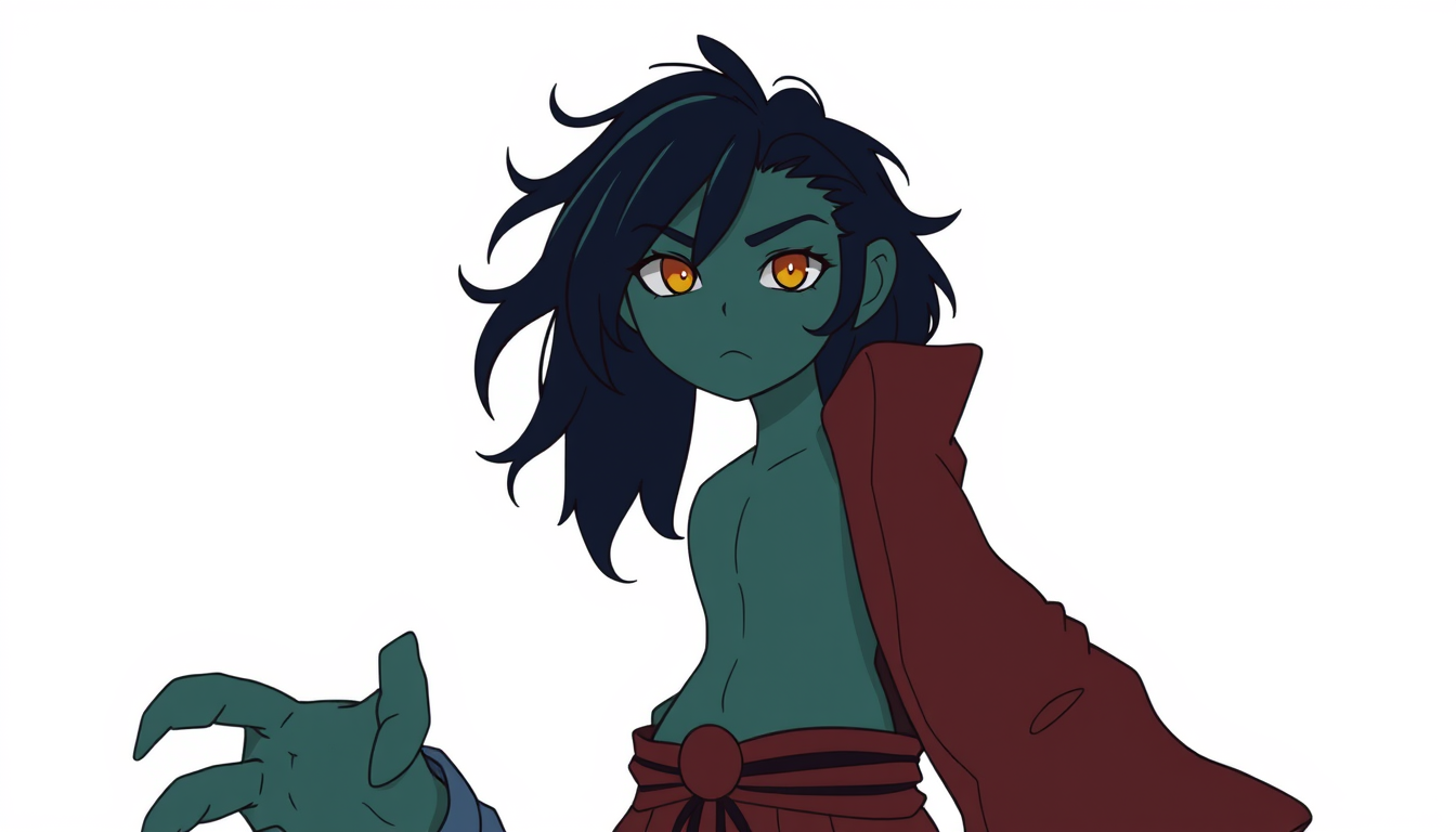 Characters idea: an original character defined by silhouette, role, outfit, palette, and expression, deliberate composition, Longo, ondulado e volumoso em um tom ruivo
