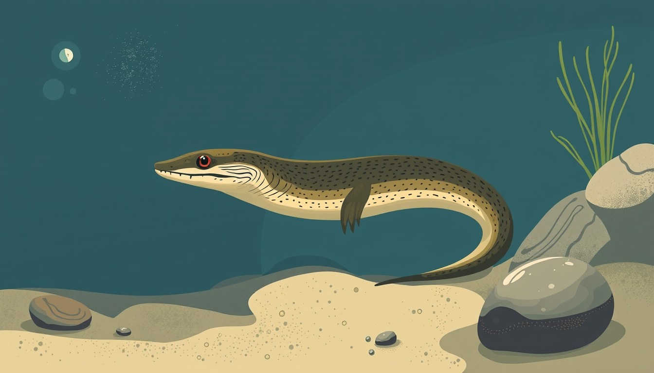 AI Art prompt example created from the prompt: Create an illustration for me featuring a European eel in a contemporary illustration style