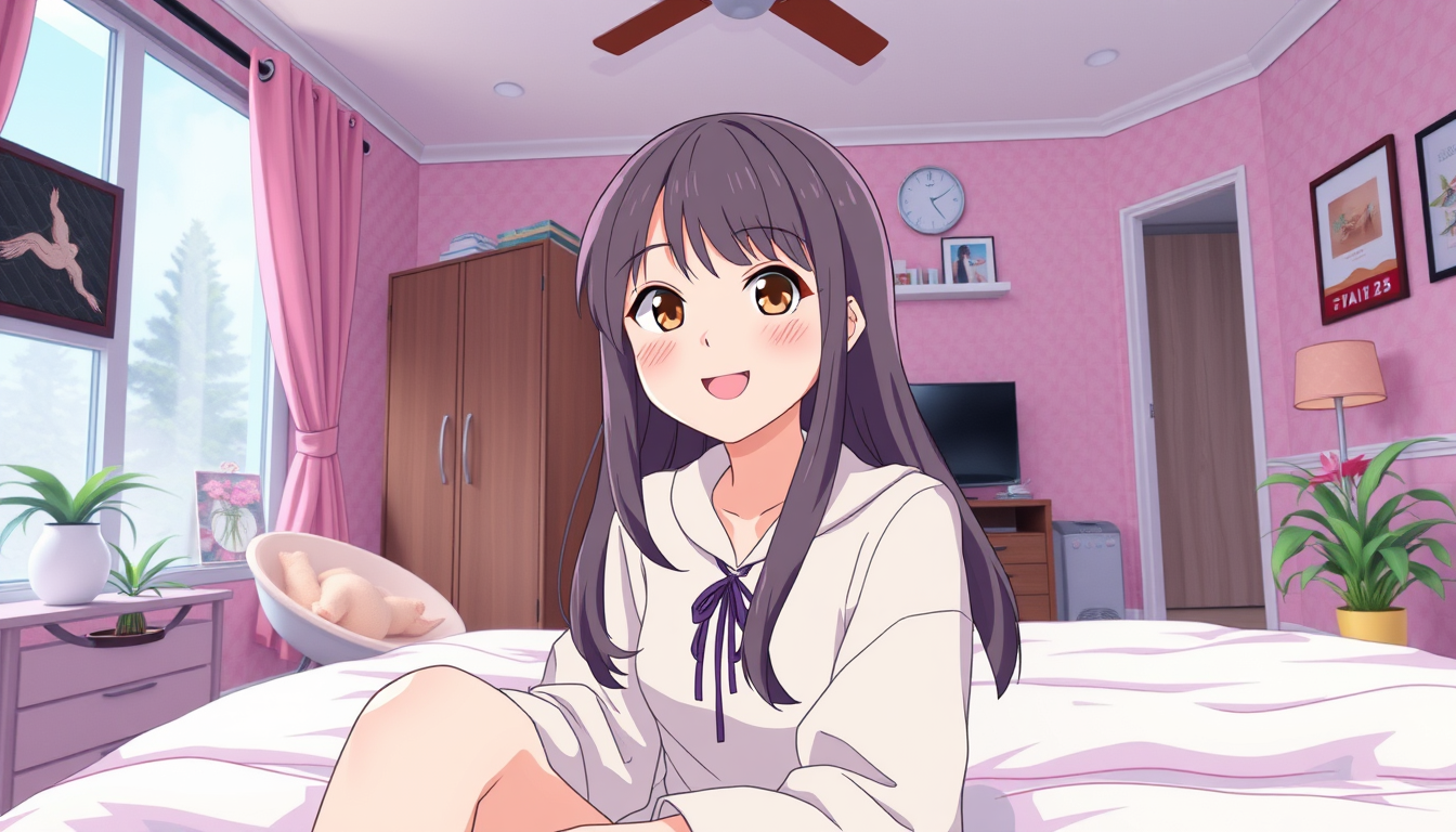 AI Art prompt example created from the prompt: buatkan saya sebuah vtuber anime bernama Zeta, dan dia sedang tersenyum lembut dan juga sedang streamer ke arah layar sambil melambaikan tan