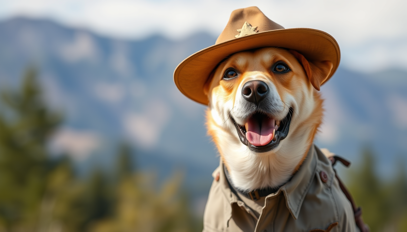 Main art studio: A generic dog in a park ranger hat and shirt