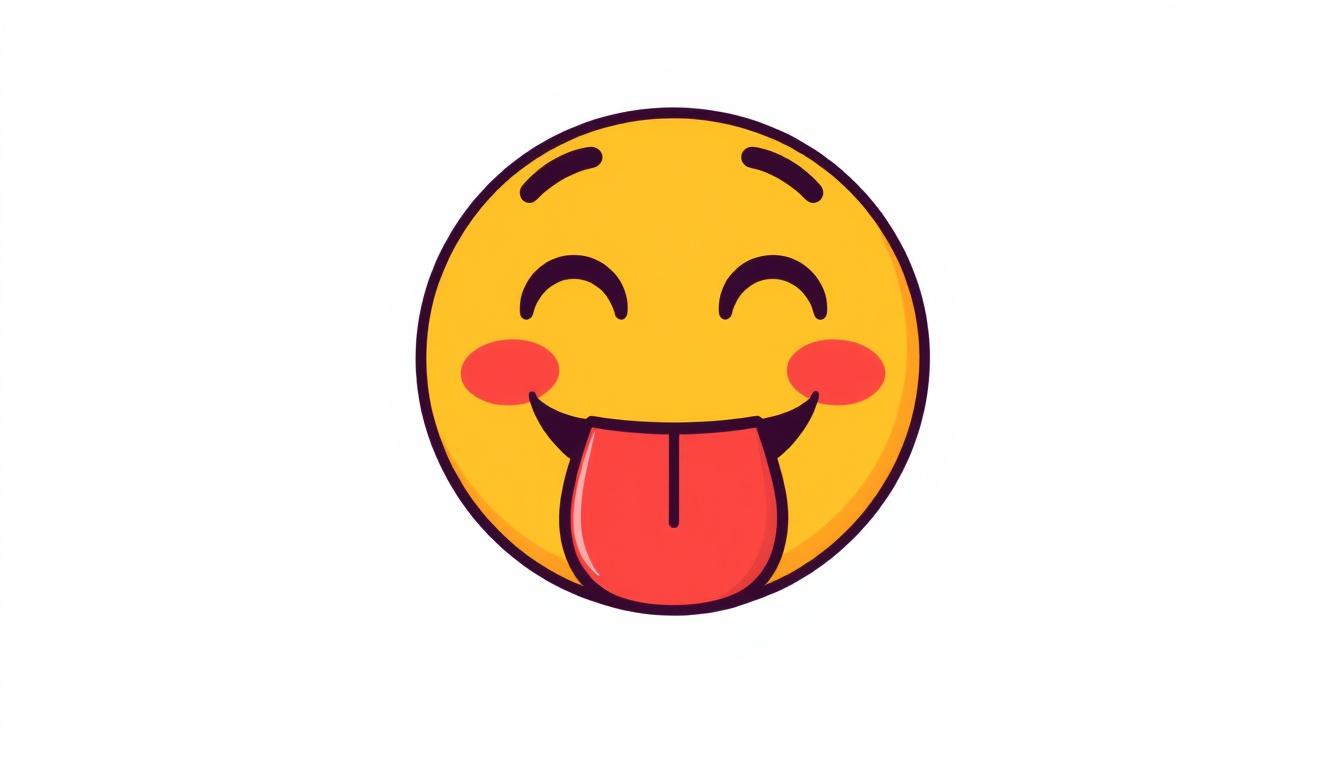 Emoji idea: custom emoji icon, single expressive face or symbol, thick bold outline, flat vibrant color, A memoji style smiley face with its chin as a weiner and
