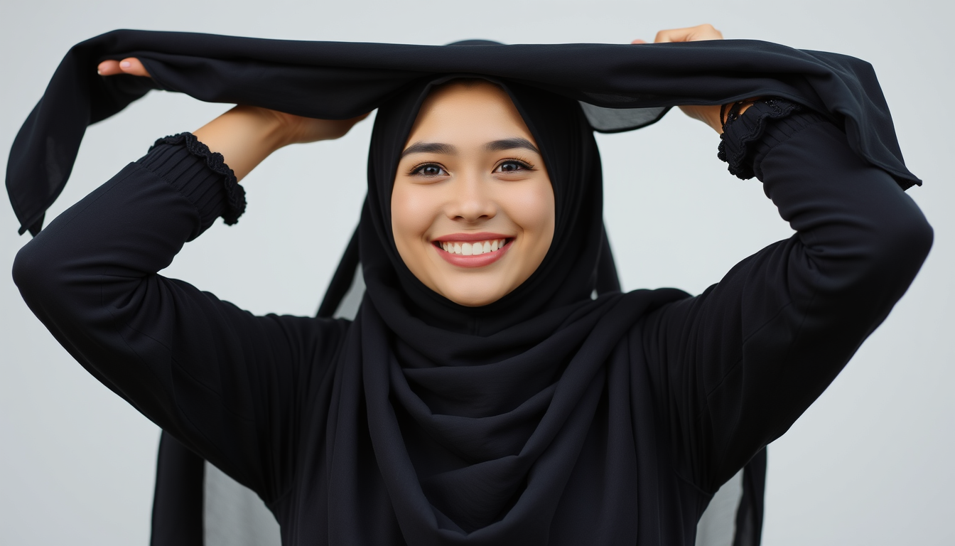 AI Art prompt example created from the prompt: Create a video of a beautiful hijabi Muslim girl unveiling and smiling