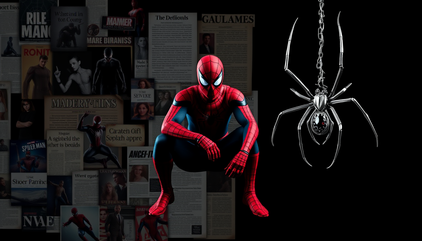 Main art studio: bro , can you please create: 1. in the background let there be a collage of spder man pics and in the centre let there be a pic of spider man till his