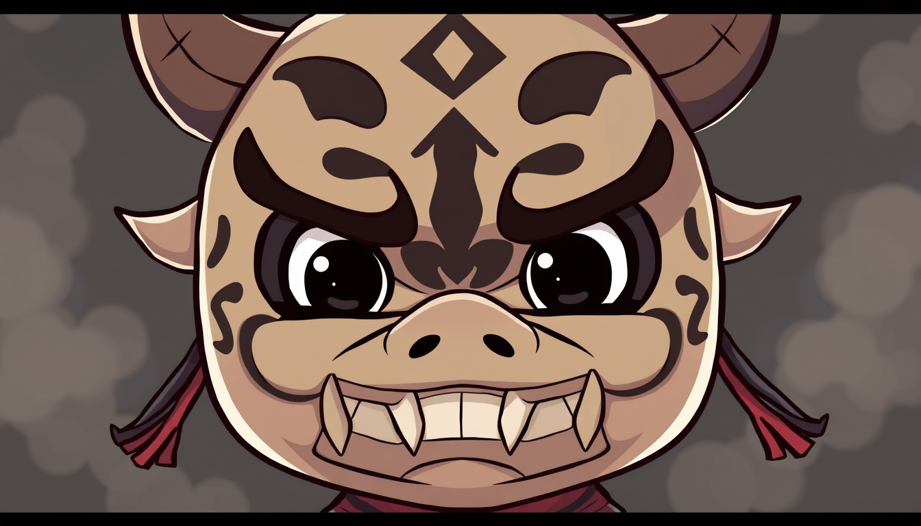Main art studio: a chibi oni mask cartoonish