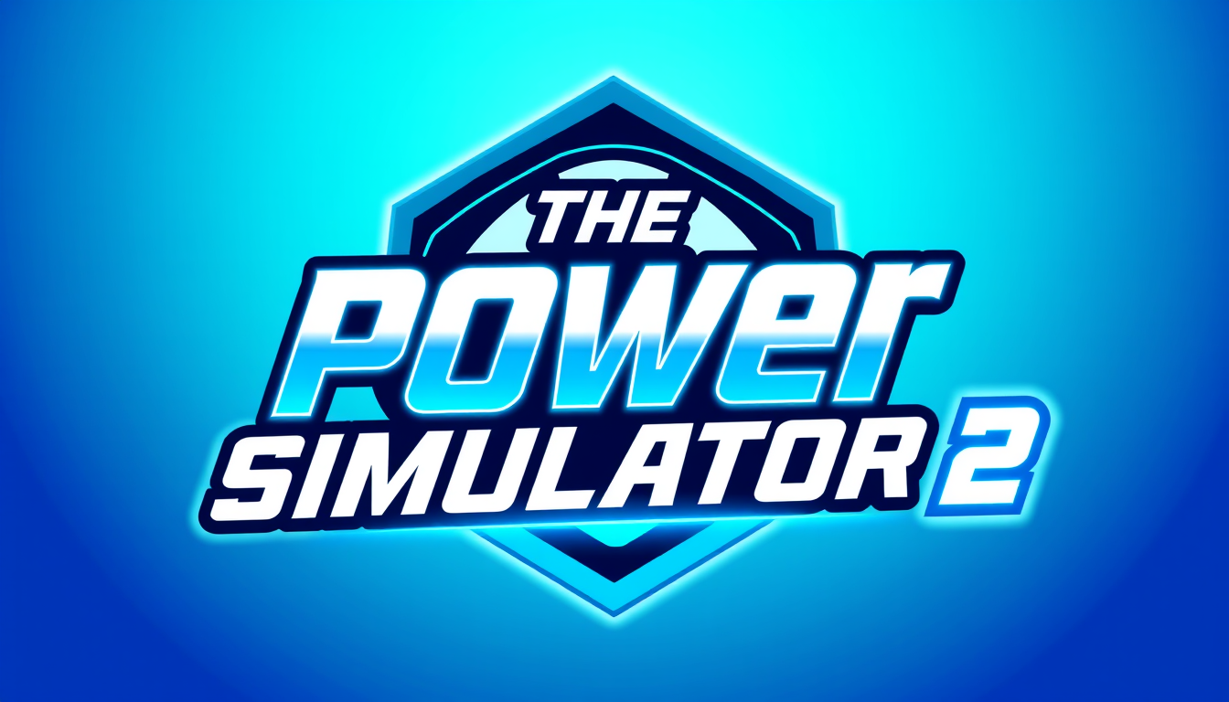 Logo idea: logo design, clean minimal mark, bold simple shapes, balanced composition, Gaming logo for "The Power Simulator 2", bold futuristic typography, bright
