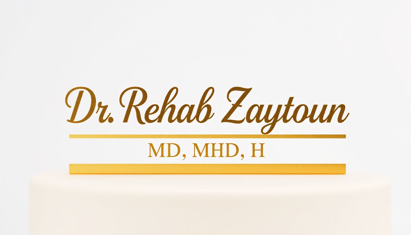 Main art studio: Create a luxury cake topper with EXACTLY 2 text lines. Line 1: "Dr. Rehab Zaytoun" Line 2: "MD, PhD". Do NOT repeat the name. Do NOT omit MD, PhD. Ele