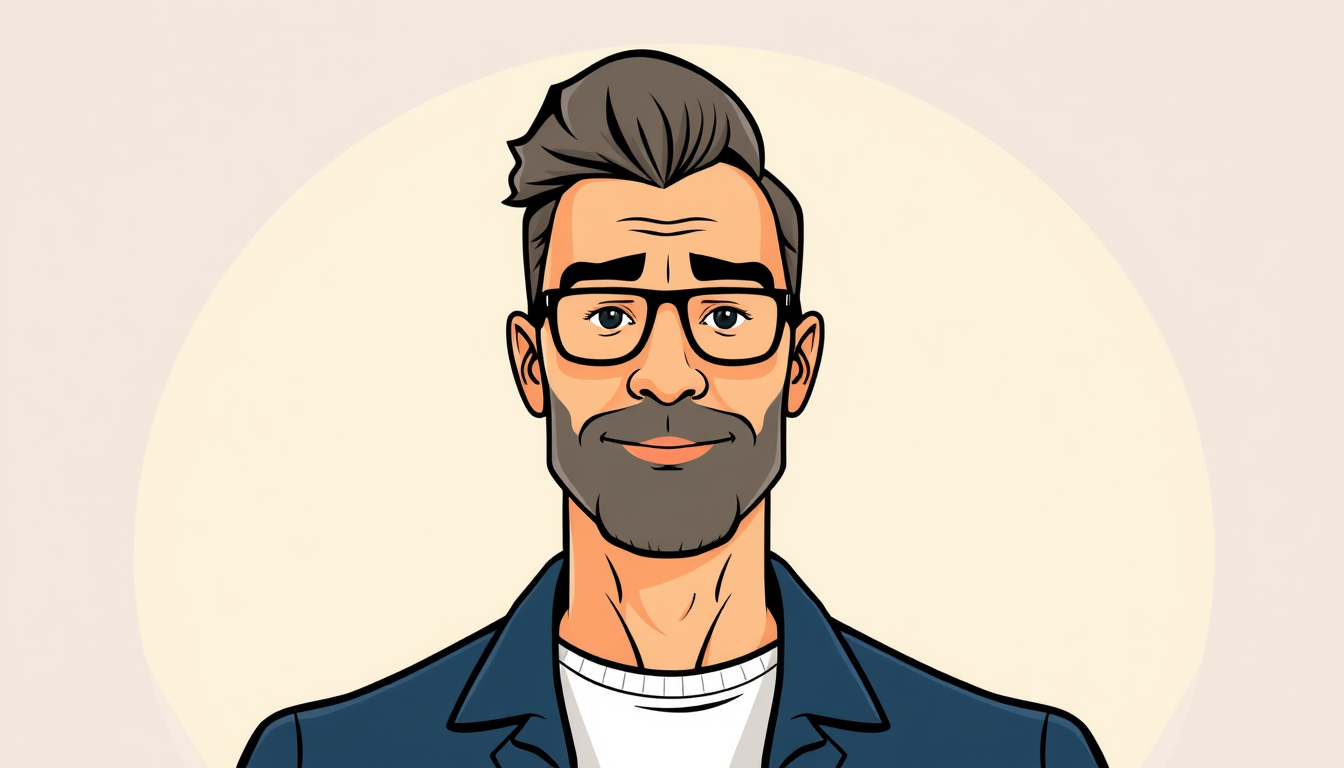 Cartoon Avatar idea created from the prompt: cartoon avatar, head-and-shoulders, bold outlines, flat shading, algo de anime pero al estilo de hombre de 40 años , social-media-ready cart