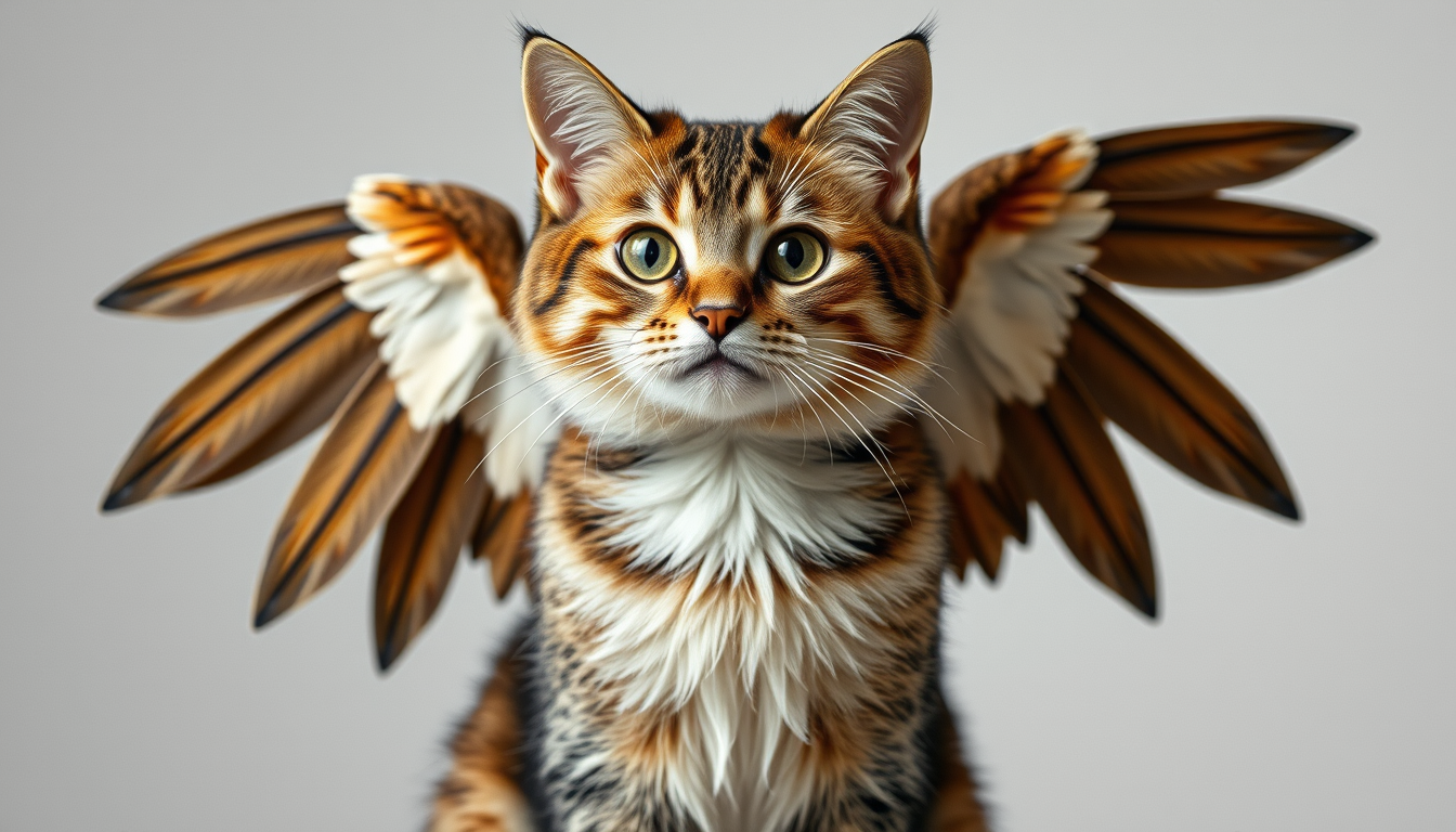 Main art studio: can you make a cat with bird wings and a beak, with two wings and a bigger beak, give it a beak