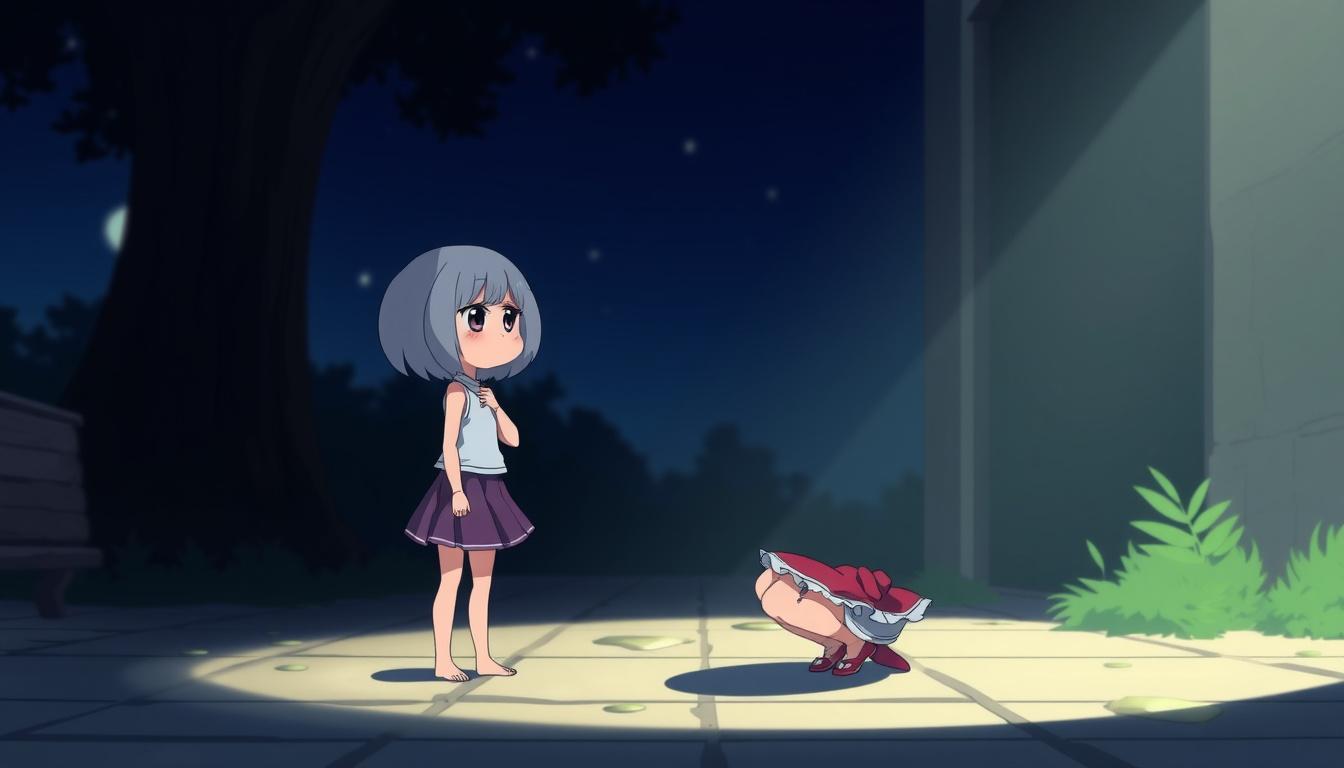 Main art studio: Chica pequeña delgada en posición de espalda mirando hacia atrás con ropa interior muy pequeña y apretada que marca su figura tipo anime