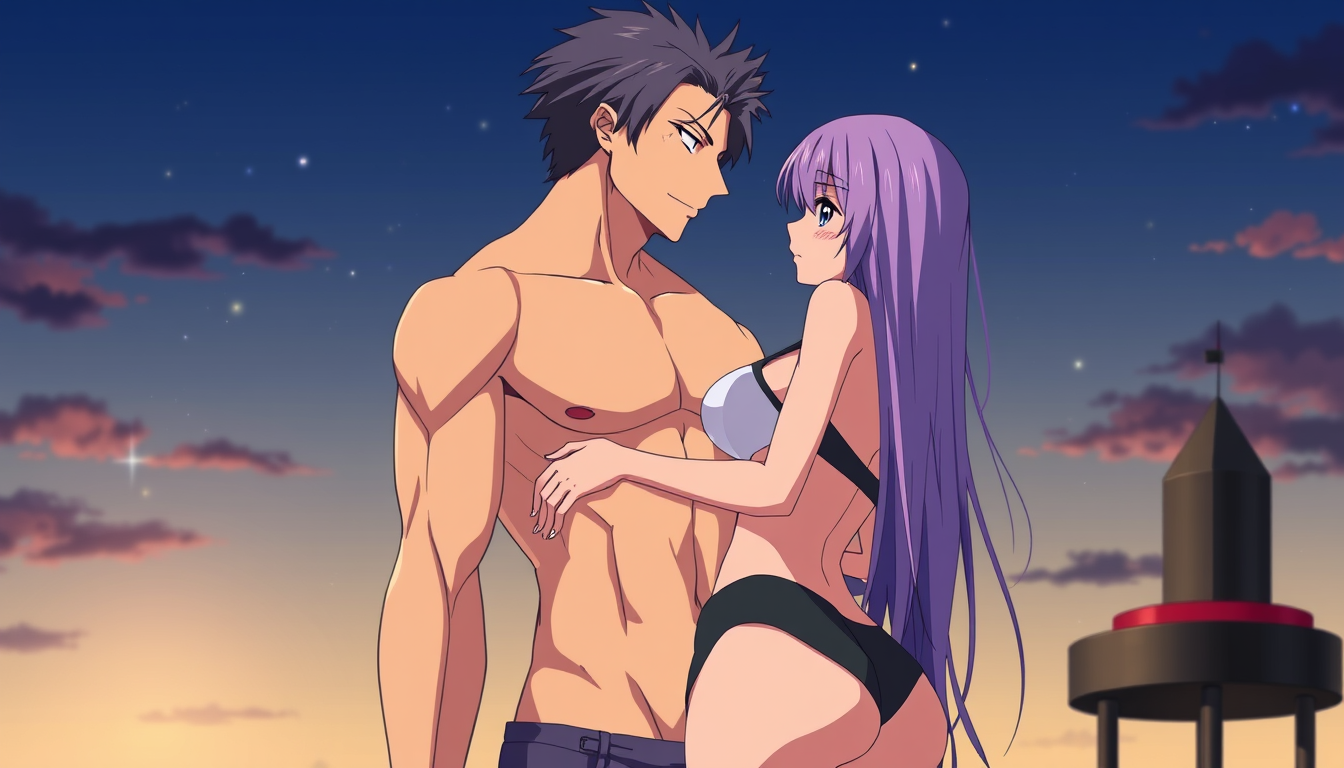 Main art studio: fille tres tres tres sexy anime voir entierment seins debout voir tout corps et cheveux violet long