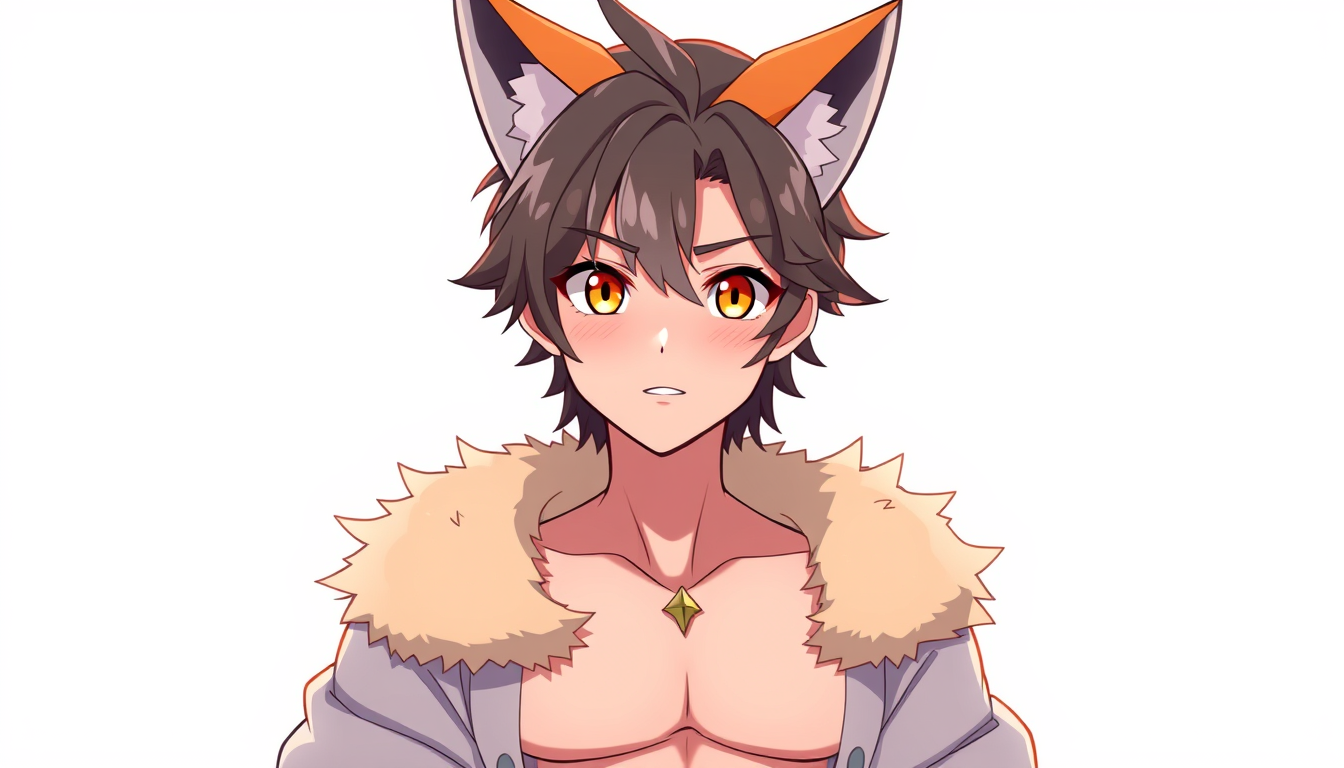 VTuber Avatars idea: vtuber avatar, anime style bust, expressive eyes, streaming overlay ready, a fox boy , clean vtuber character art