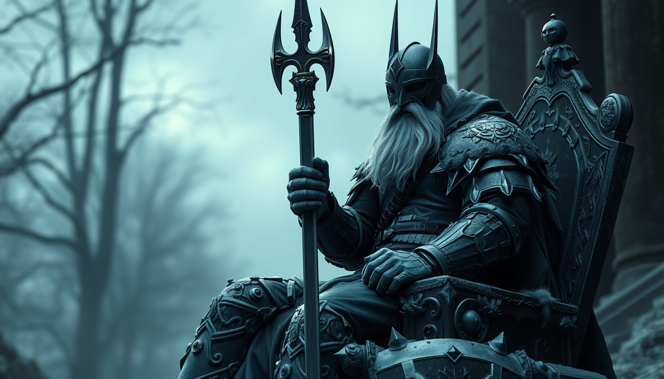 Main art studio: Lich king sitting on his trhone belgium ligne claire style