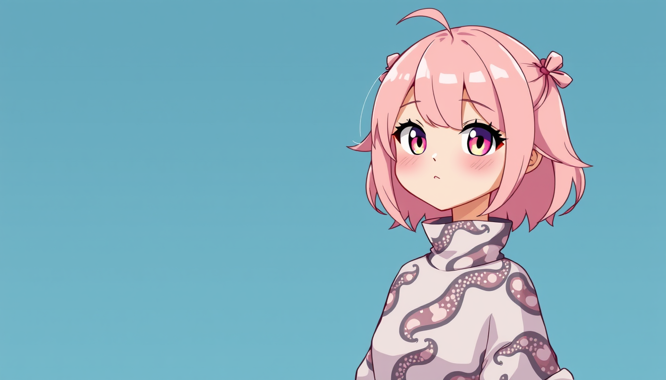 VTuber idea: vtuber avatar character, anime style, expressive face, streaming-ready design, a cute girl with short, light pink hair with snake pattern clothing , c