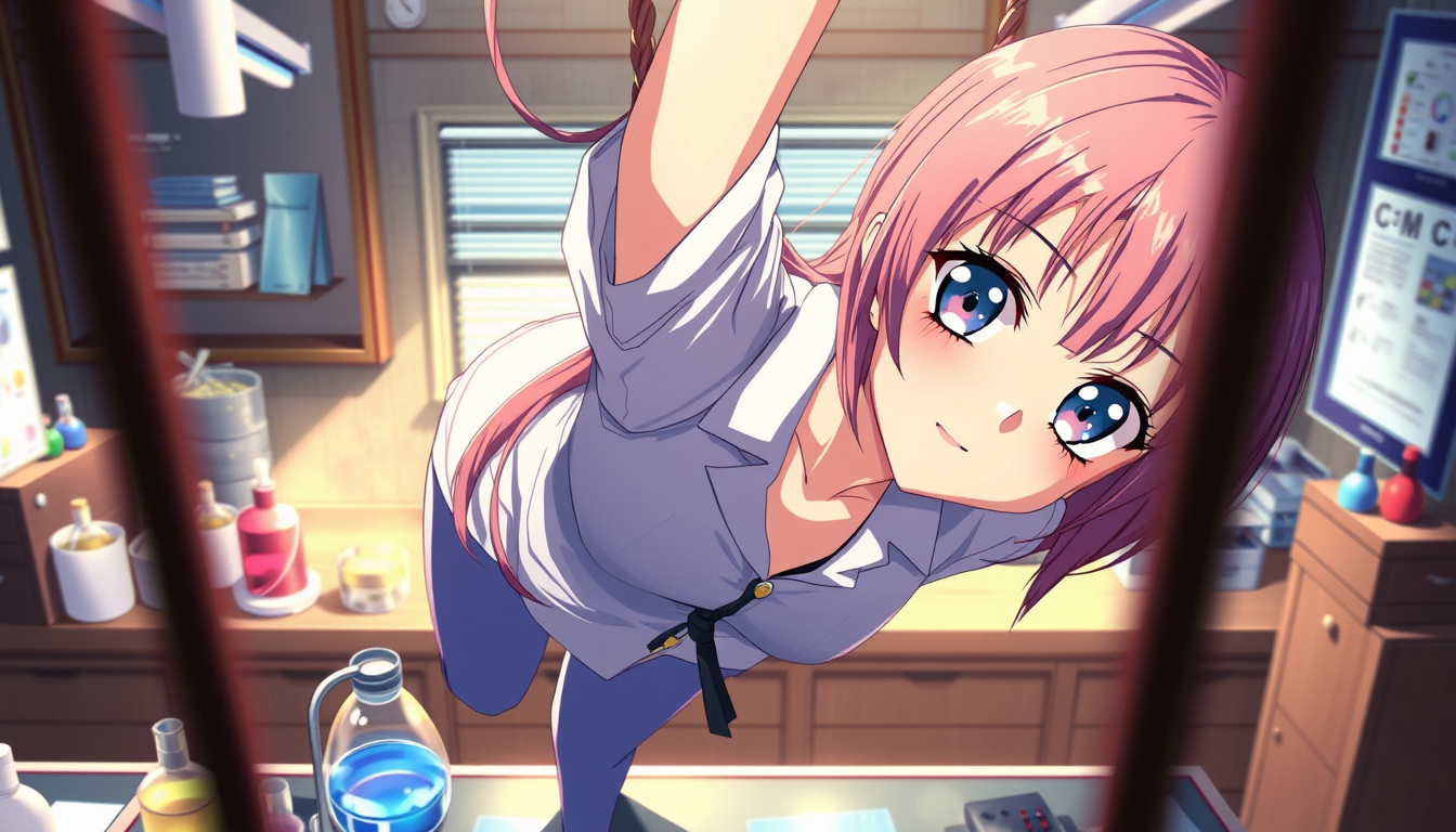 Anime idea: anime style, vibrant colors, expressive eyes, Woman suspended by ropes from a scientific laboratory table , detailed anime illustration