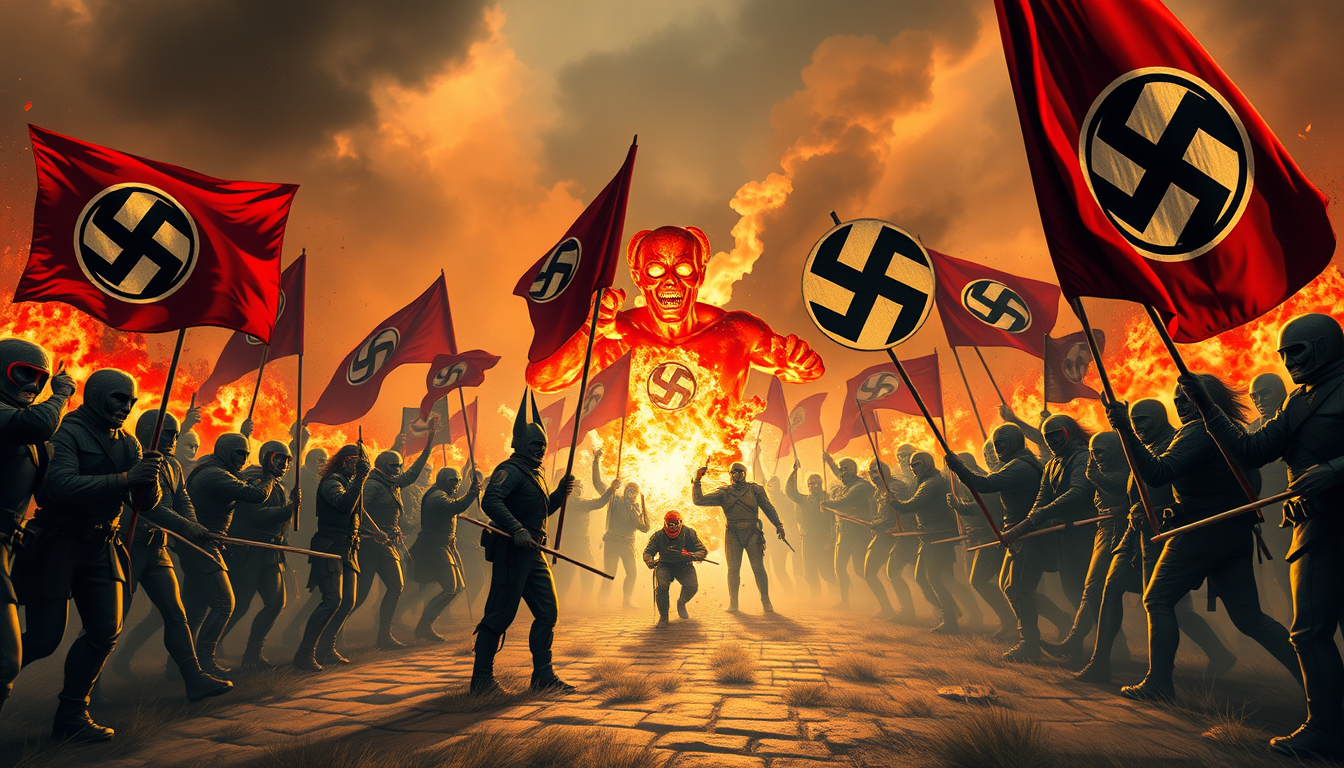 Main art studio: creame una imagen de una fake news que diga: noticia de ultima hora los therians se revelan y los nazis vuelven guardense en sus casas que la gente es