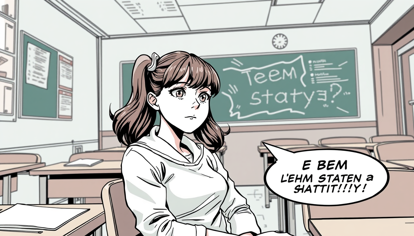 AI Comic idea created from the prompt: comic panel, bold inks, halftone shading, speech-bubble ready composition, Нарисуй 8‑летнюю девочку Полину в школьной форме, у неё две длинн