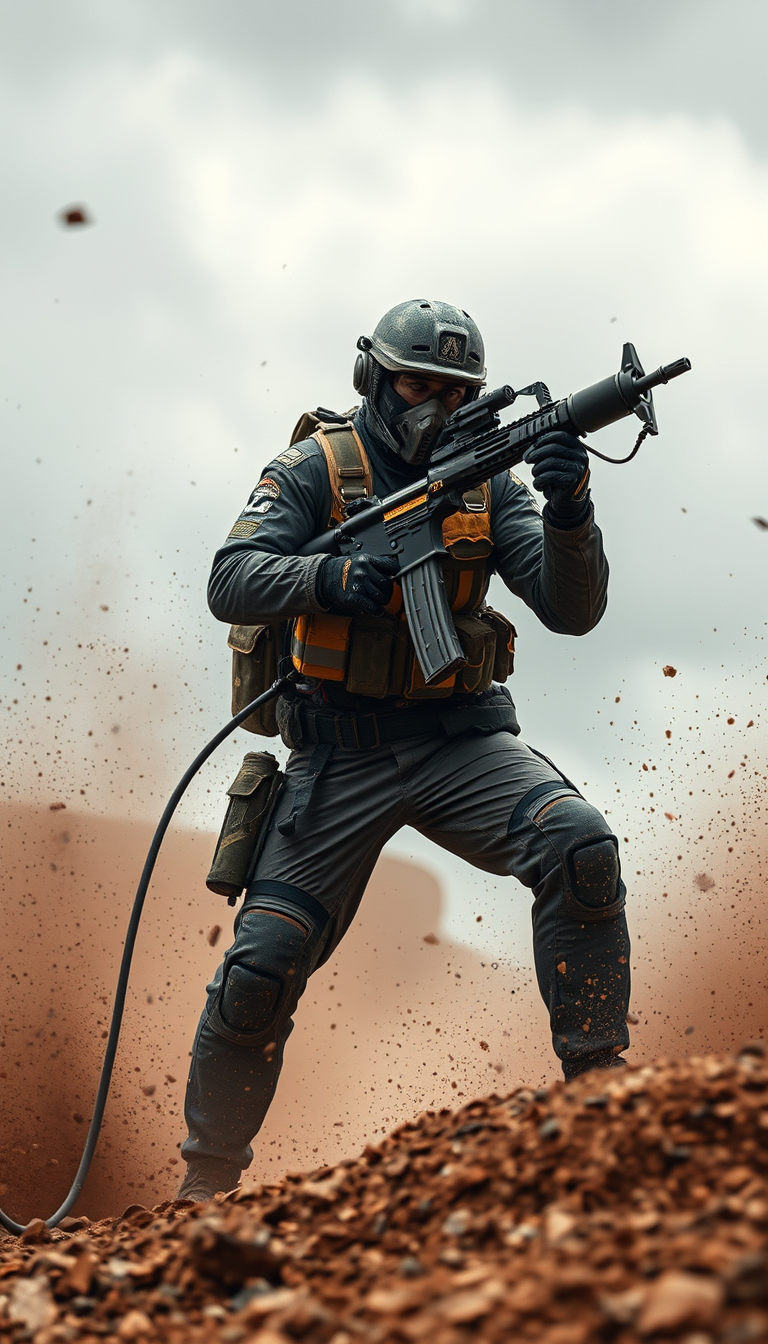Main art studio: give me a male operator called breach with a massive drill sige vibes