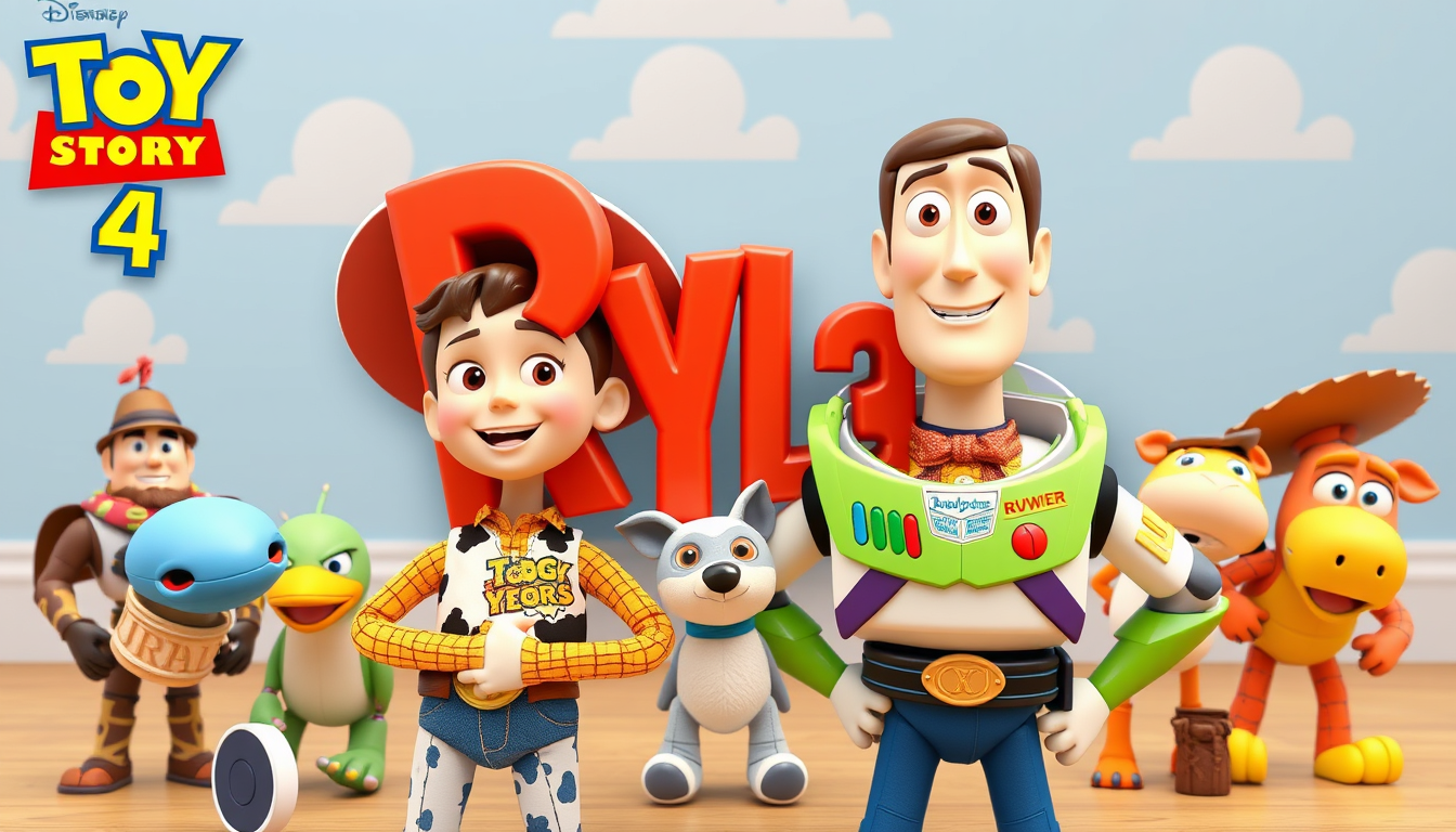 Main art studio: Make a Toy Story themed image with the name Rylan on it make it for a 8 year old boy make it 3d and eye catching. Make image 8x11 add all Toy Story ch
