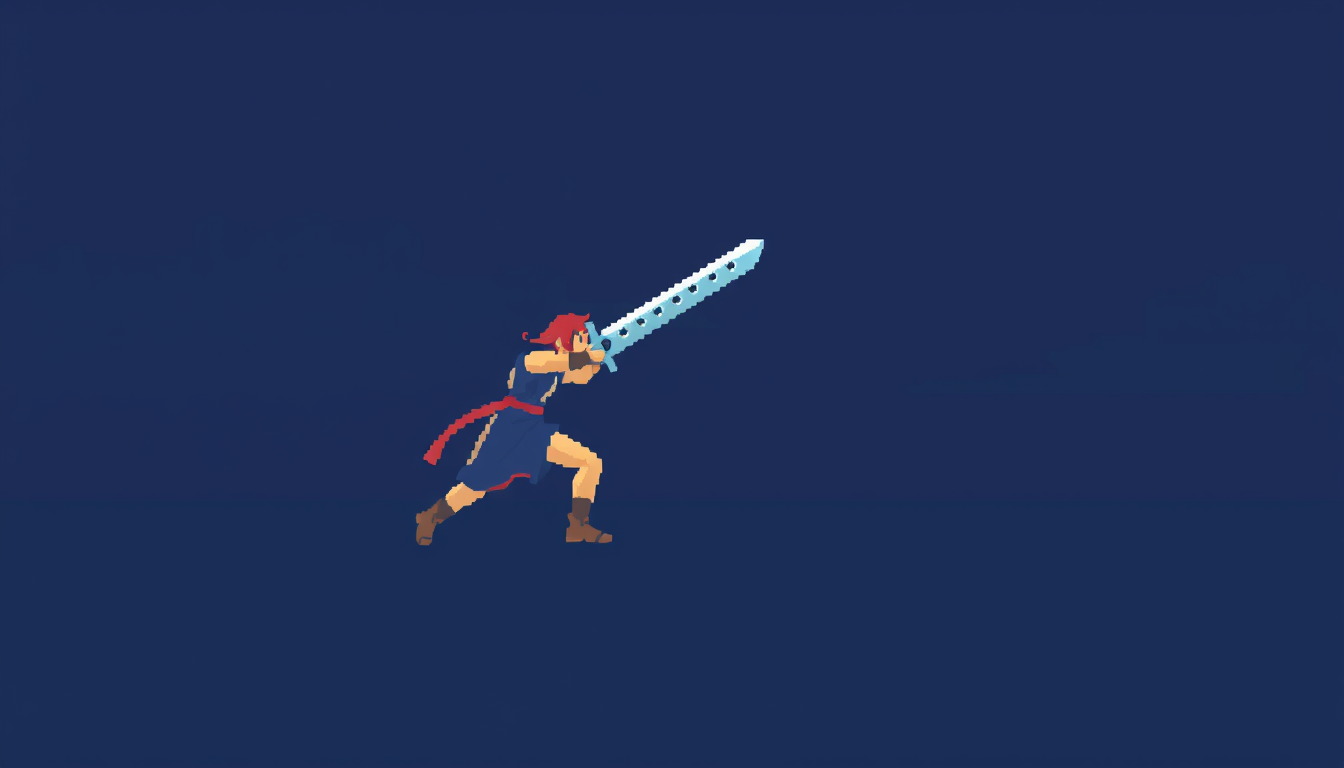 AI Pixel Art idea created from the prompt: pixel art, 32x32 sprite scale, limited palette, retro 16-bit game art, una persona sosteneindo una espada pero que la persona este en modo i