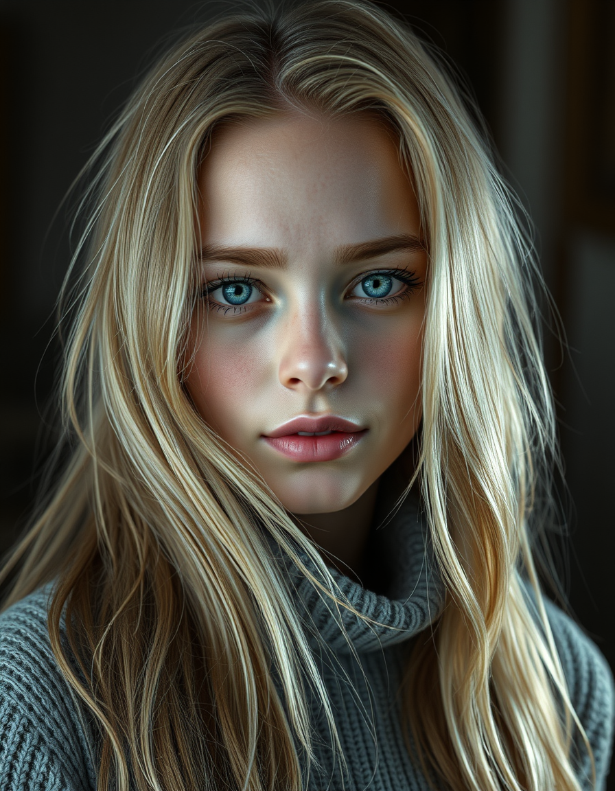 Realistic AI Image idea created from the prompt: photorealistic generated image, natural materials and skin texture, physically plausible lighting, I want a realistic girl with blonde long 