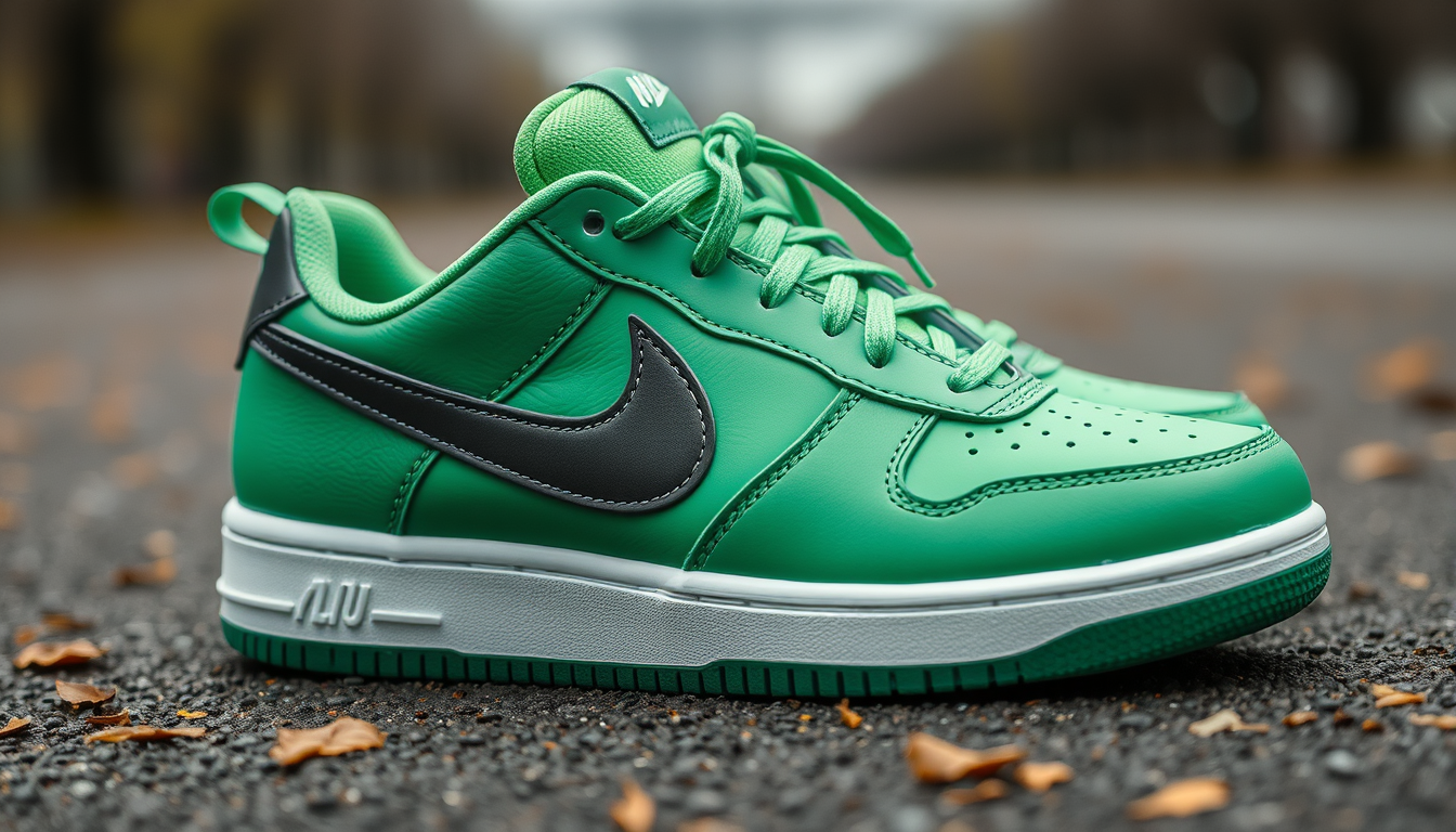 Main art studio: Nike Sportschuhe in grünen Tönen mit Johann Luis Julius Schriftzug